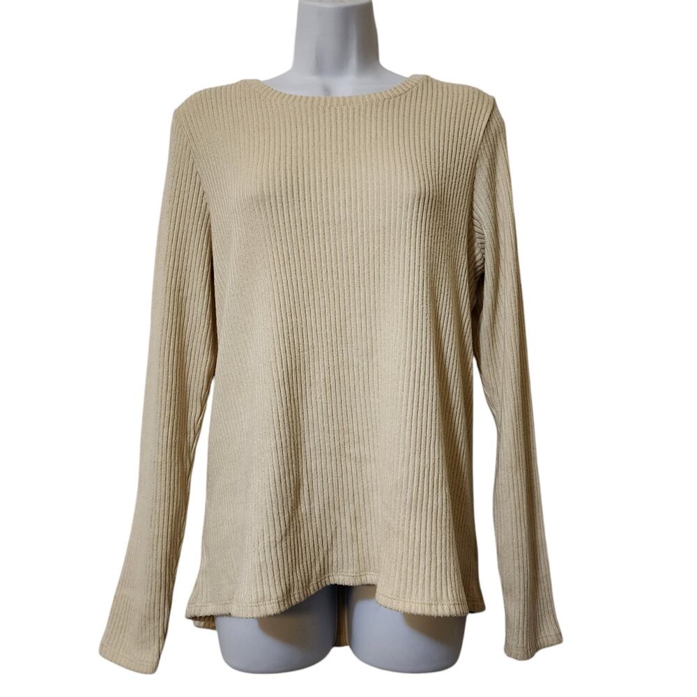 American Eagle Womens Ribbed Sweater Size L Ivory Long Sleeve Soft Pullover